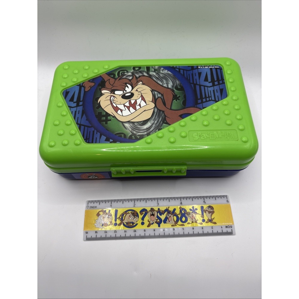 Vintage Taz Looney Tunes Pencil Box Spacemaker Warner Bros & Ruler